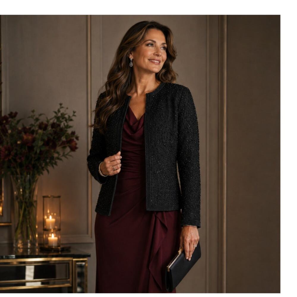 Cote d' Azure women's black beaded silk blazer size Med